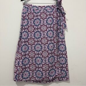 Ann Taylor Loft A-Line Wrap Skirt Womens Sz 8 Linen Blend Floral Mosaic Tie Side